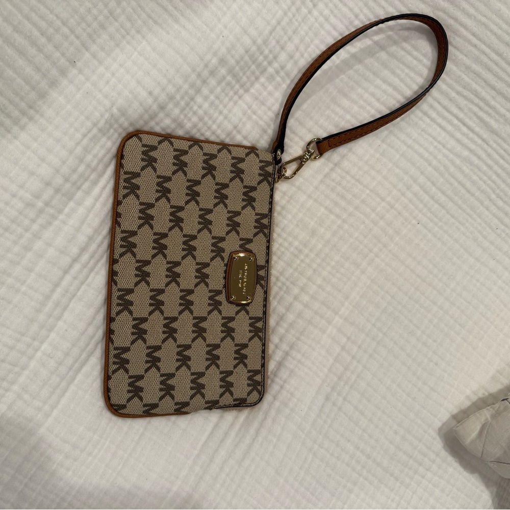 Michael Kors Beige and Brown Logo Wristlet
